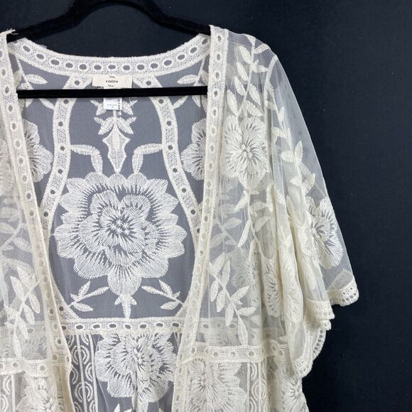 Entro Lace Cardigan SZ Medium Off White Cottagecore Dainty Coquette Short Sleeve - Picture 3 of 11